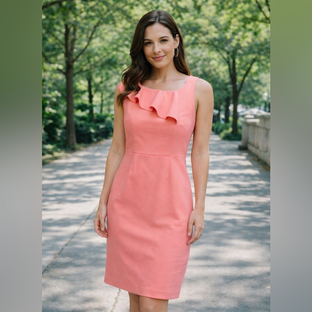 Calvin Klein Coral Pink Ruffle Sheath Dress | Size 12